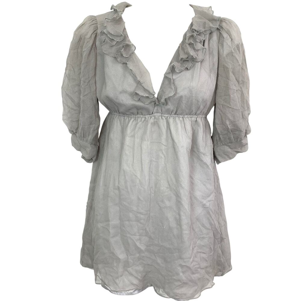 Amanda Uprichard Barneys NY Silk Empire Waist Puff Sleeve Babydoll Dress Mini XS